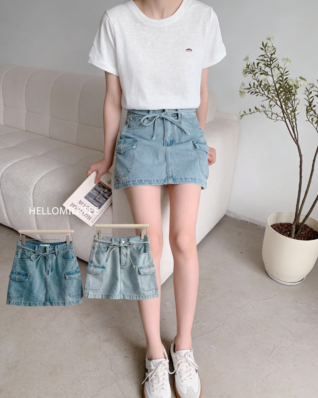 HELLO MILK TEE- 86275 牛仔半裙