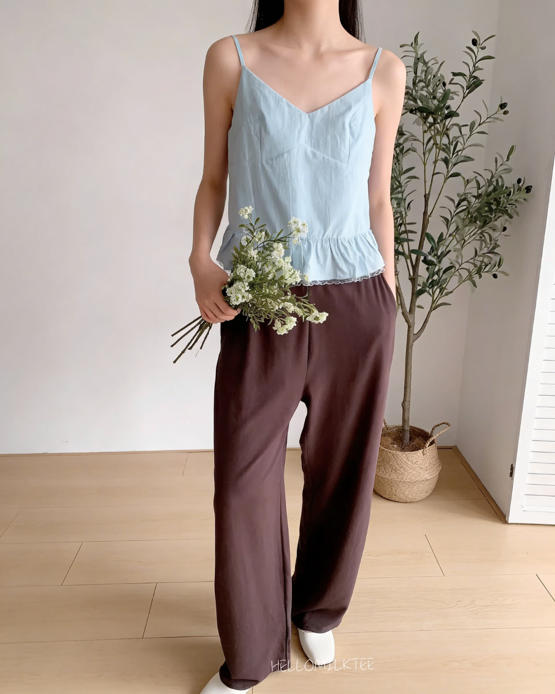 HELLO MILK TEE- 86015 簡約長褲