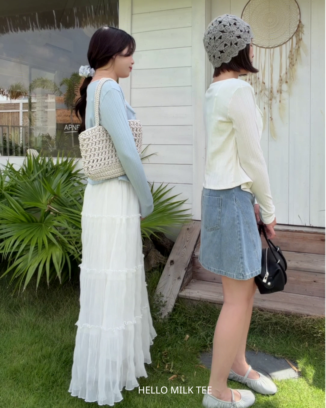 HELLO MILK TEE- 86732   拼接套裝