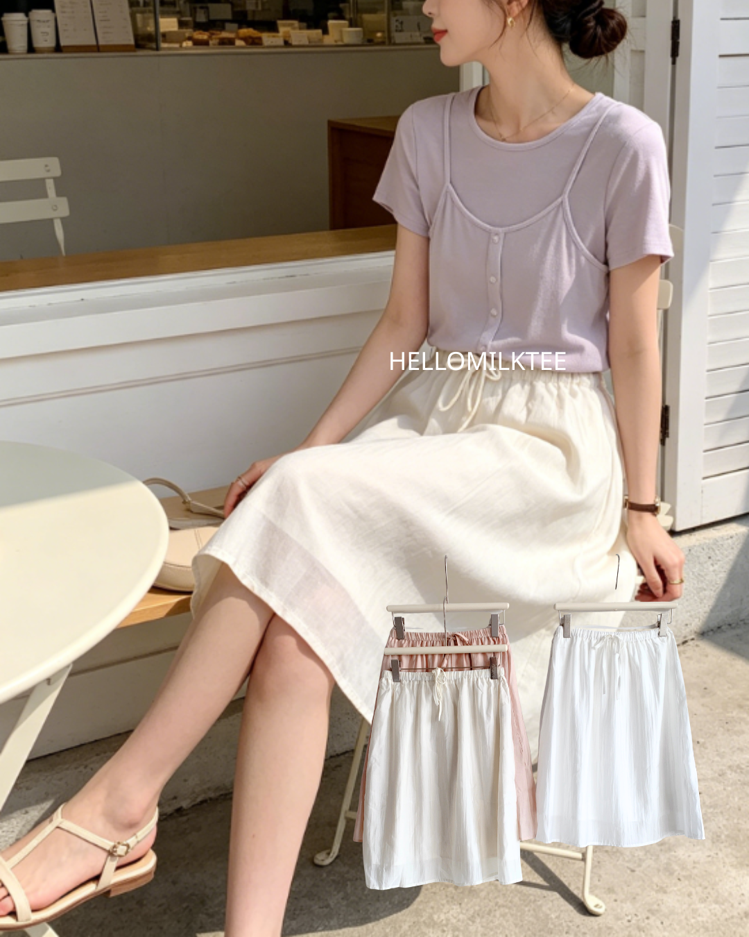 HELLO MILK TEE- 86615  鬆緊腰半裙