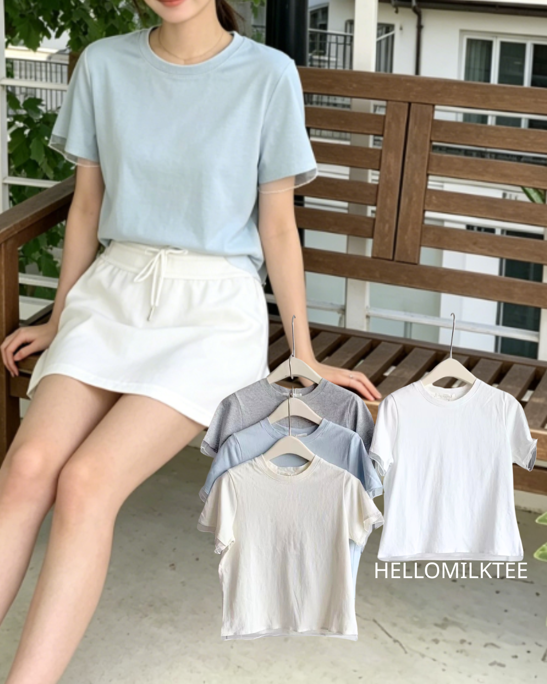 HELLO MILK TEE- 86621  拼接蕾絲衫