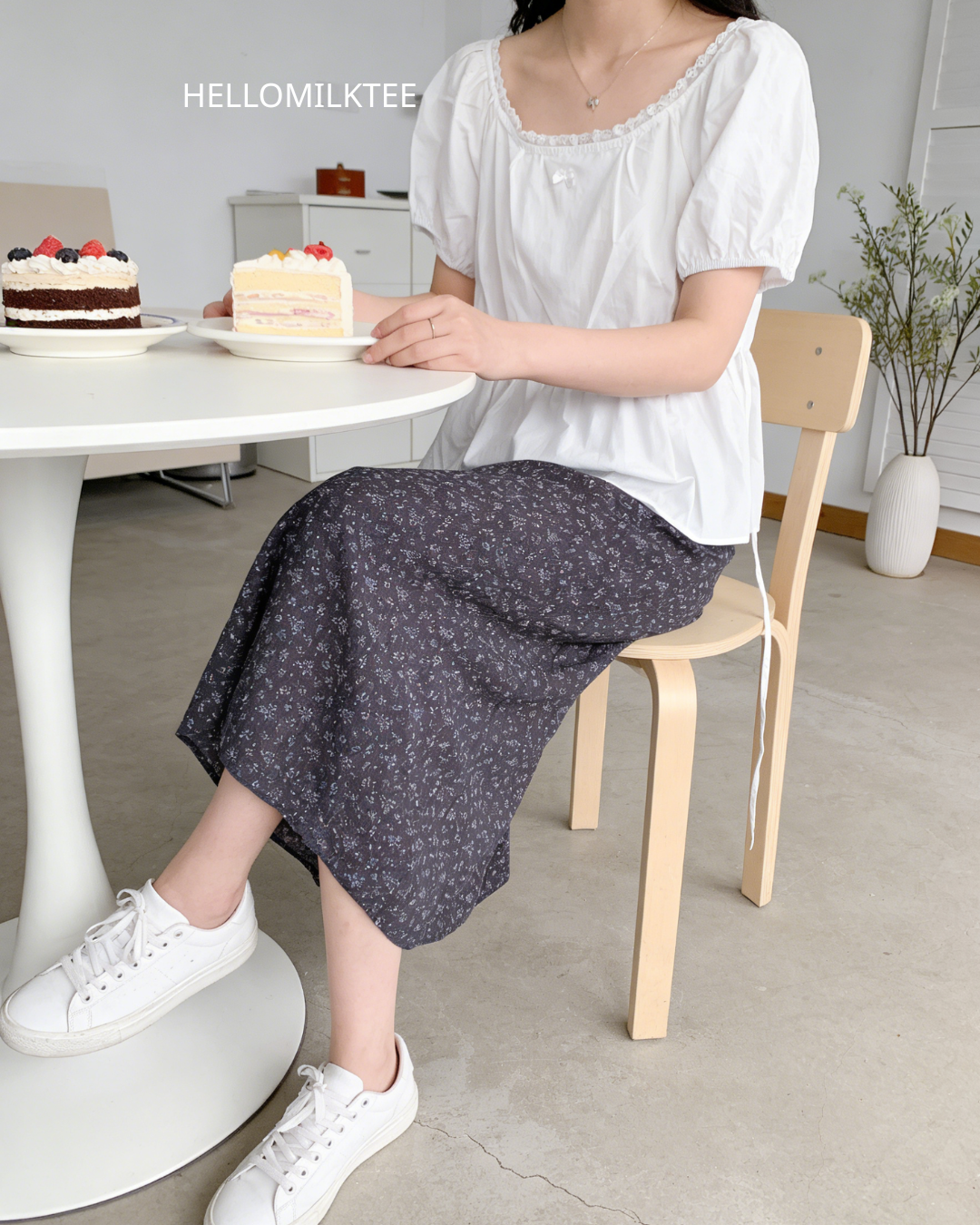 HELLO MILK TEE- 86320  系帶半裙