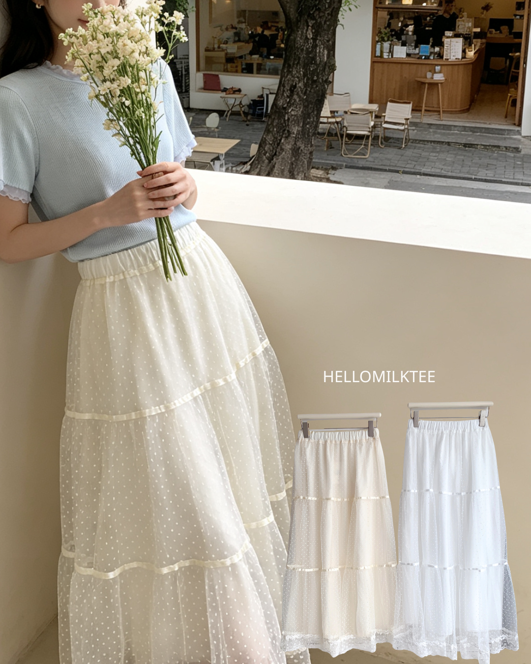 HELLO MILK TEE- 86720   蕾絲半裙