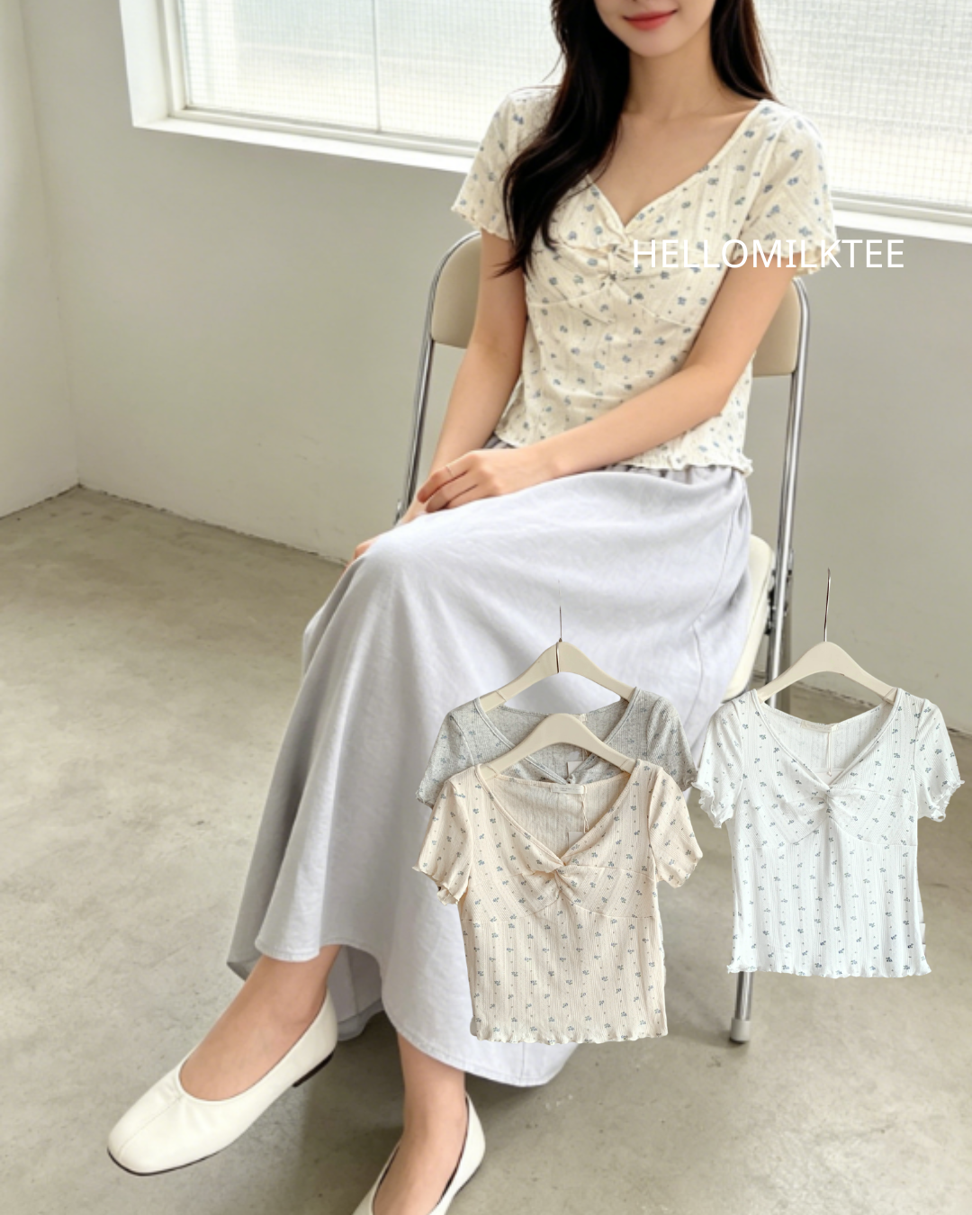 HELLO MILK TEE- 86585 韓系小衫