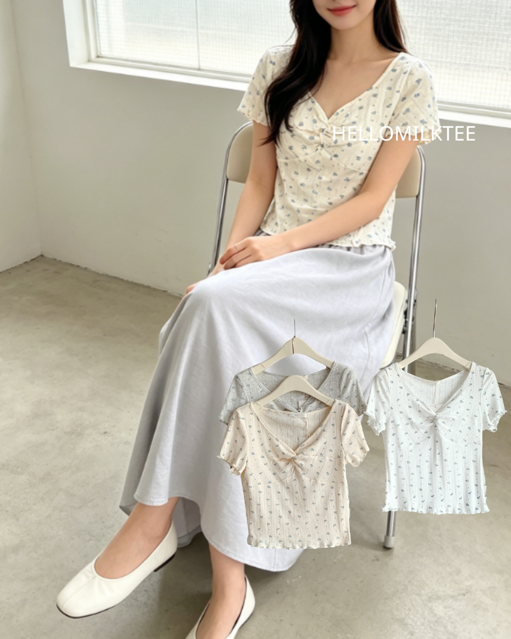 HELLO MILK TEE- 86585 韓系小衫