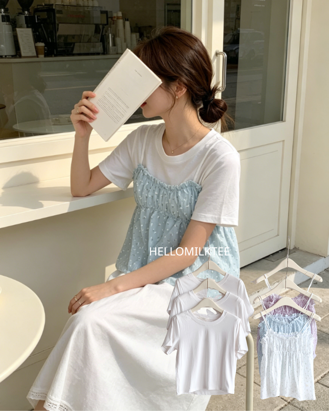 HELLO MILK TEE- 86622  韓系兩件套