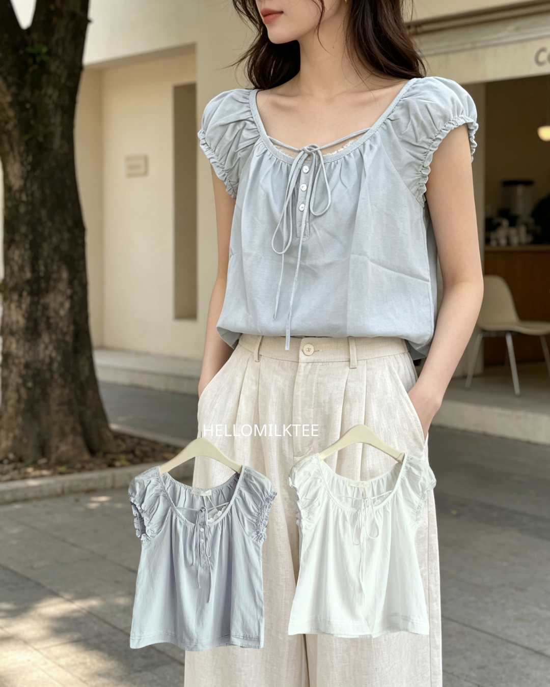 HELLO MILK TEE- 86708   簡約花邊衫