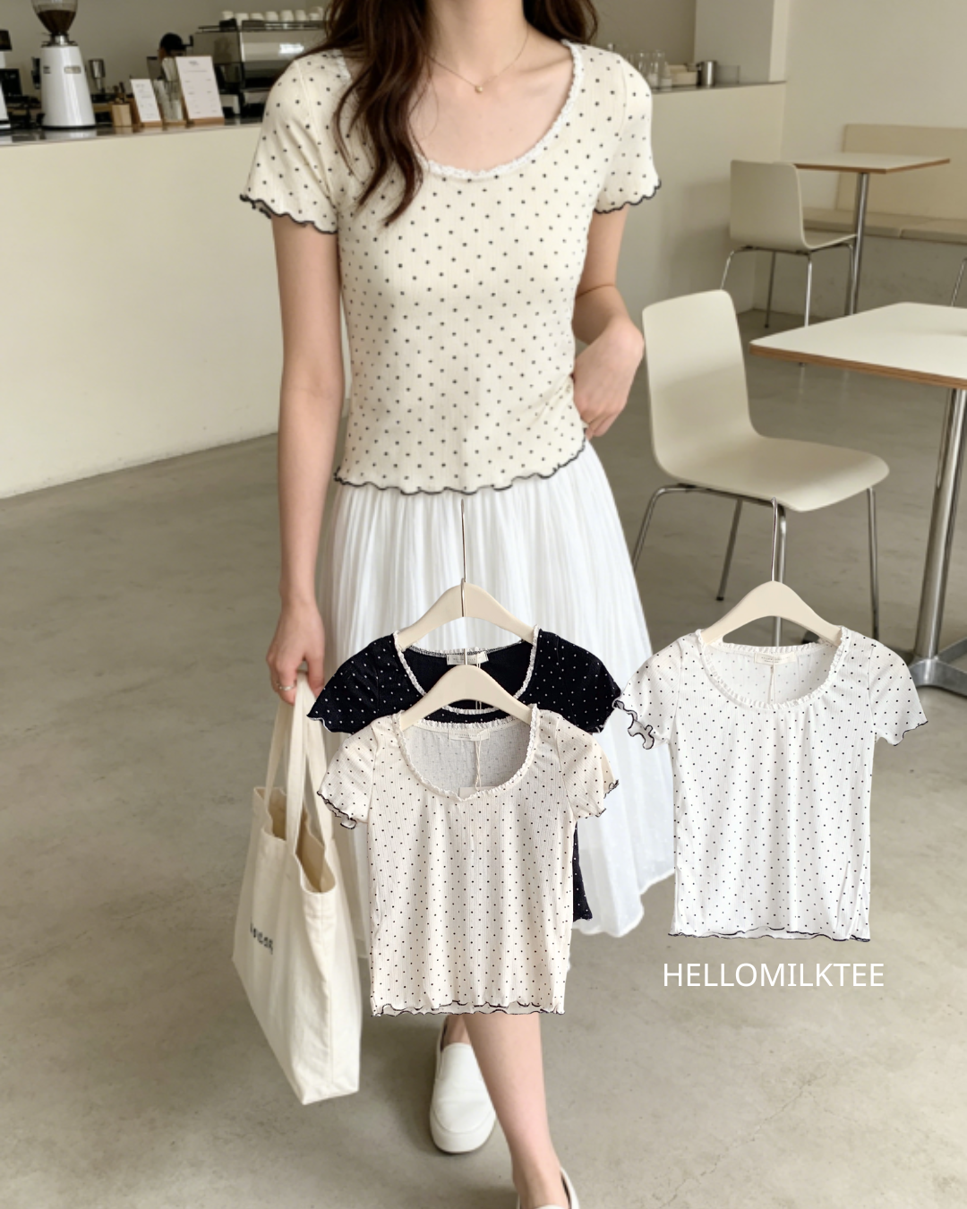 HELLO MILK TEE- 86511  卷邊小衫