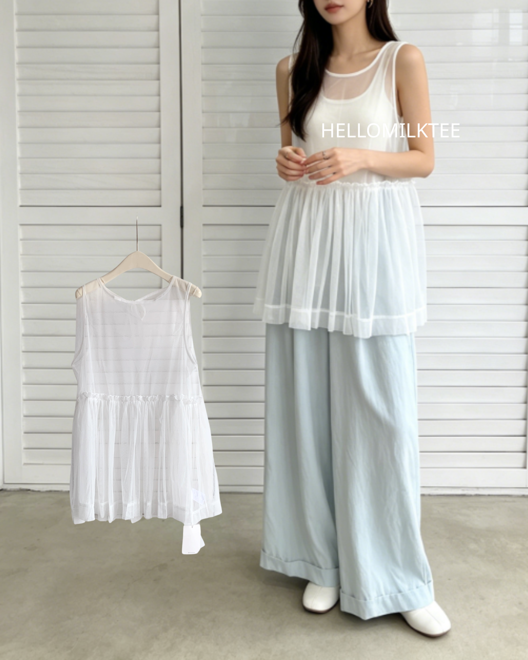 HELLO MILK TEE- 86601  網紗背心裙