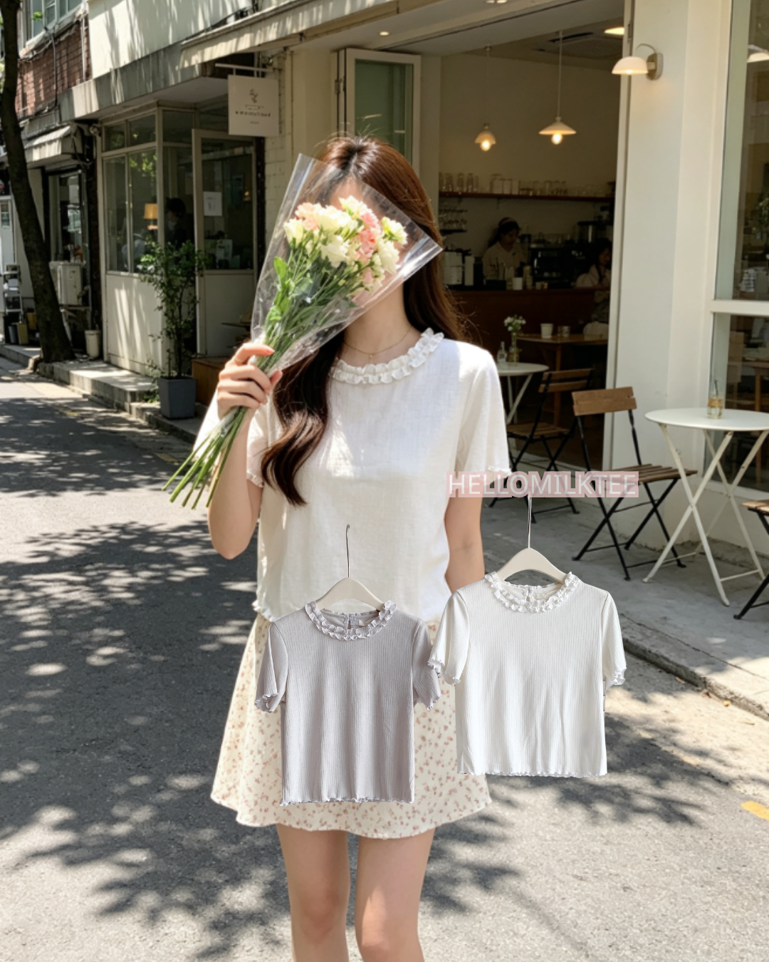 HELLO MILK TEE- 86647   花邊上衣