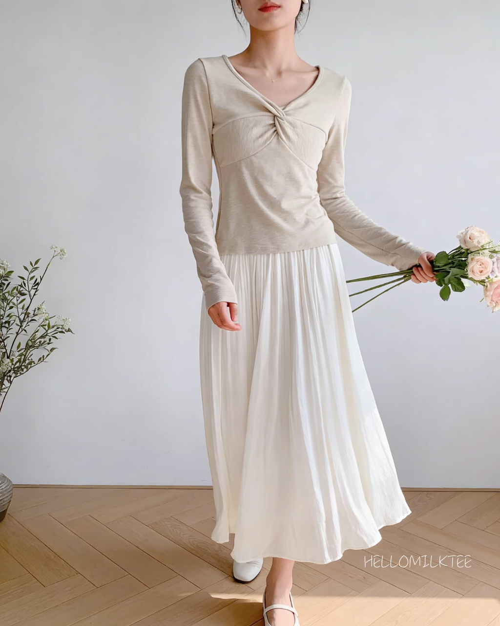 HELLO MILK TEE- 86081 扭結長袖