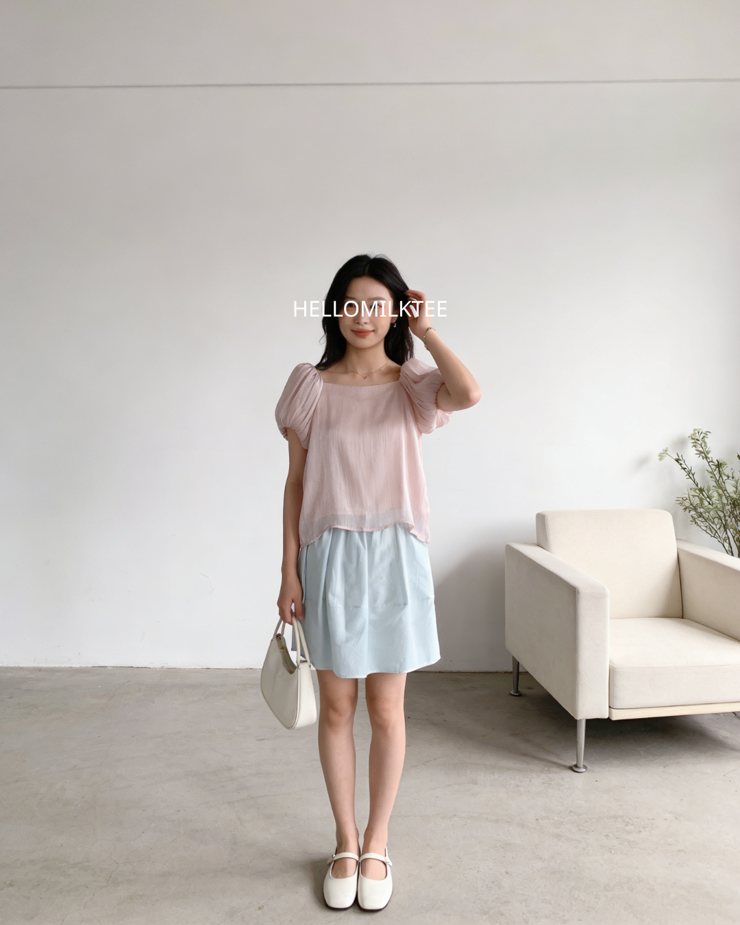 HELLO MILK TEE- 86304 泡泡袖小衫