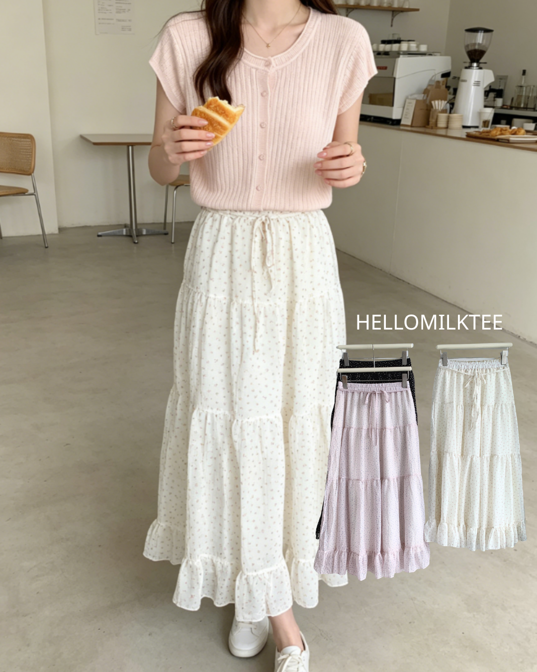 HELLO MILK TEE- 86552  碎花半裙