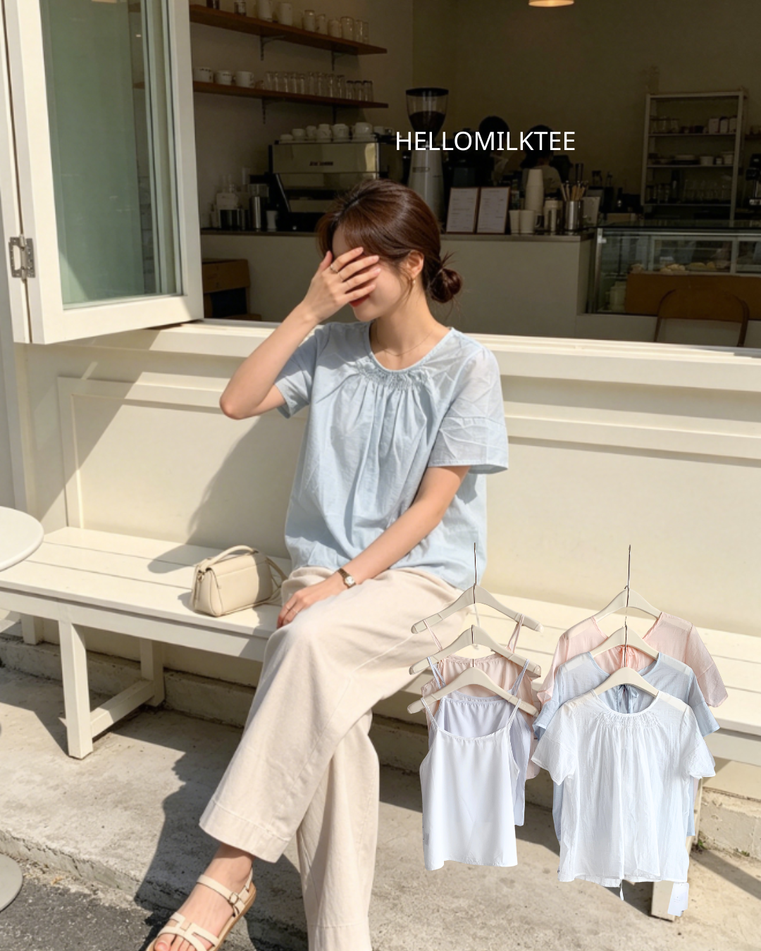 HELLO MILK TEE- 86627  圓領兩件套