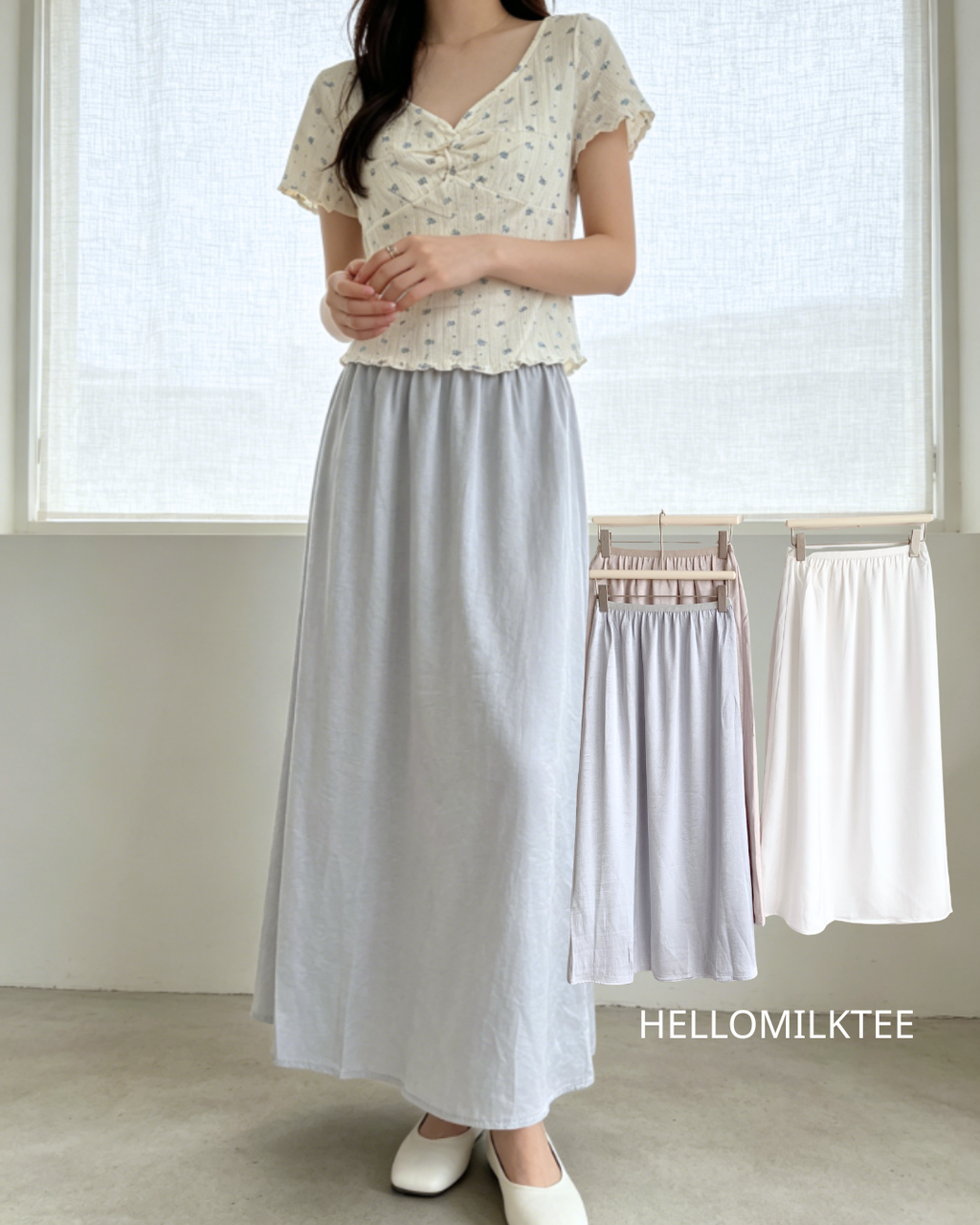 HELLO MILK TEE- 86559  醋酸半裙