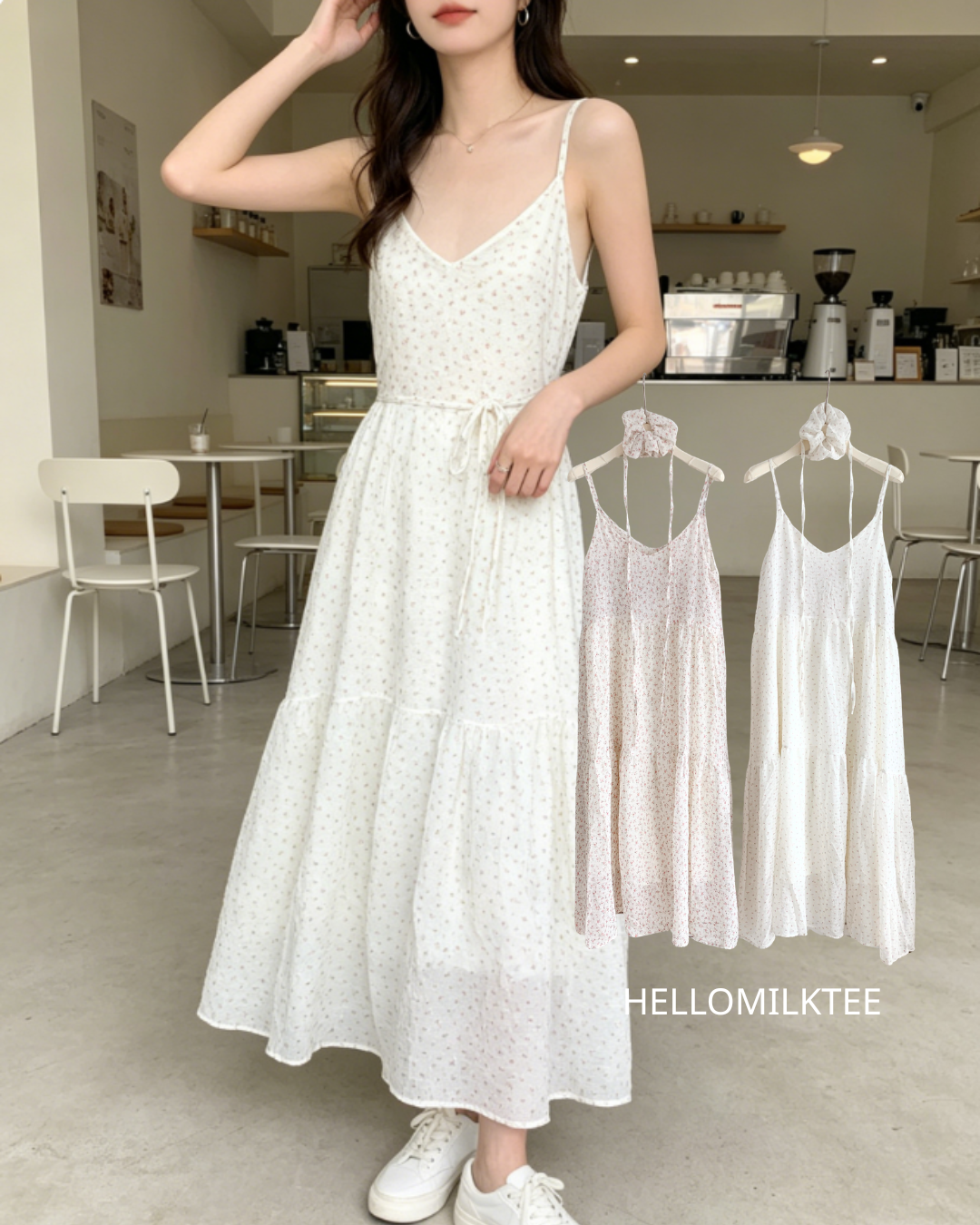 HELLO MILK TEE- 86550  碎花吊帶裙