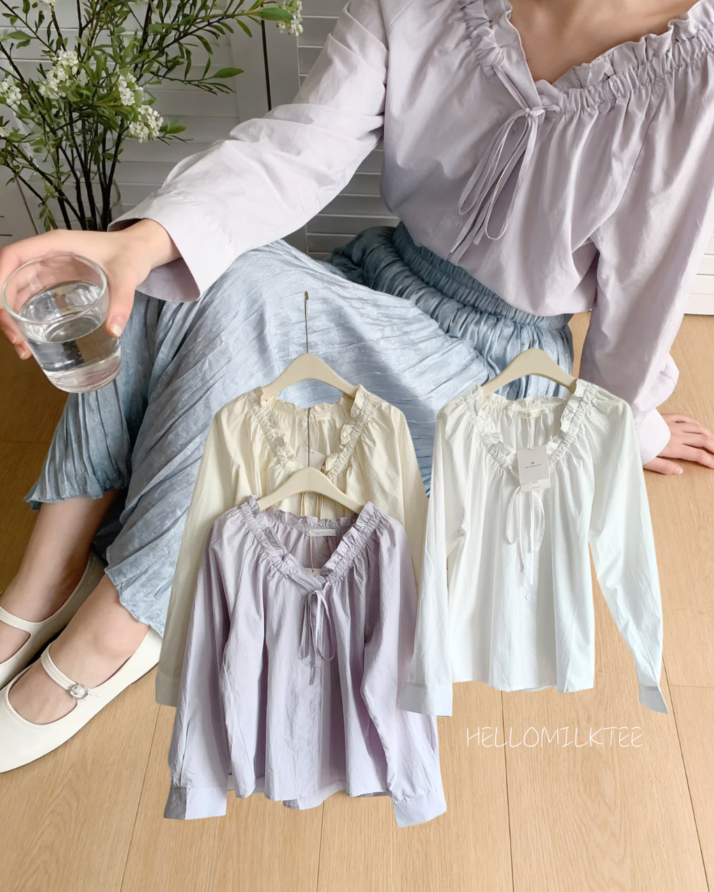 HELLO MILK TEE- 86116 V領小衫