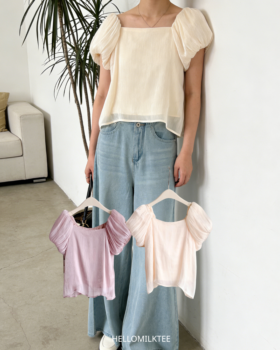 HELLO MILK TEE- 86304 泡泡袖小衫