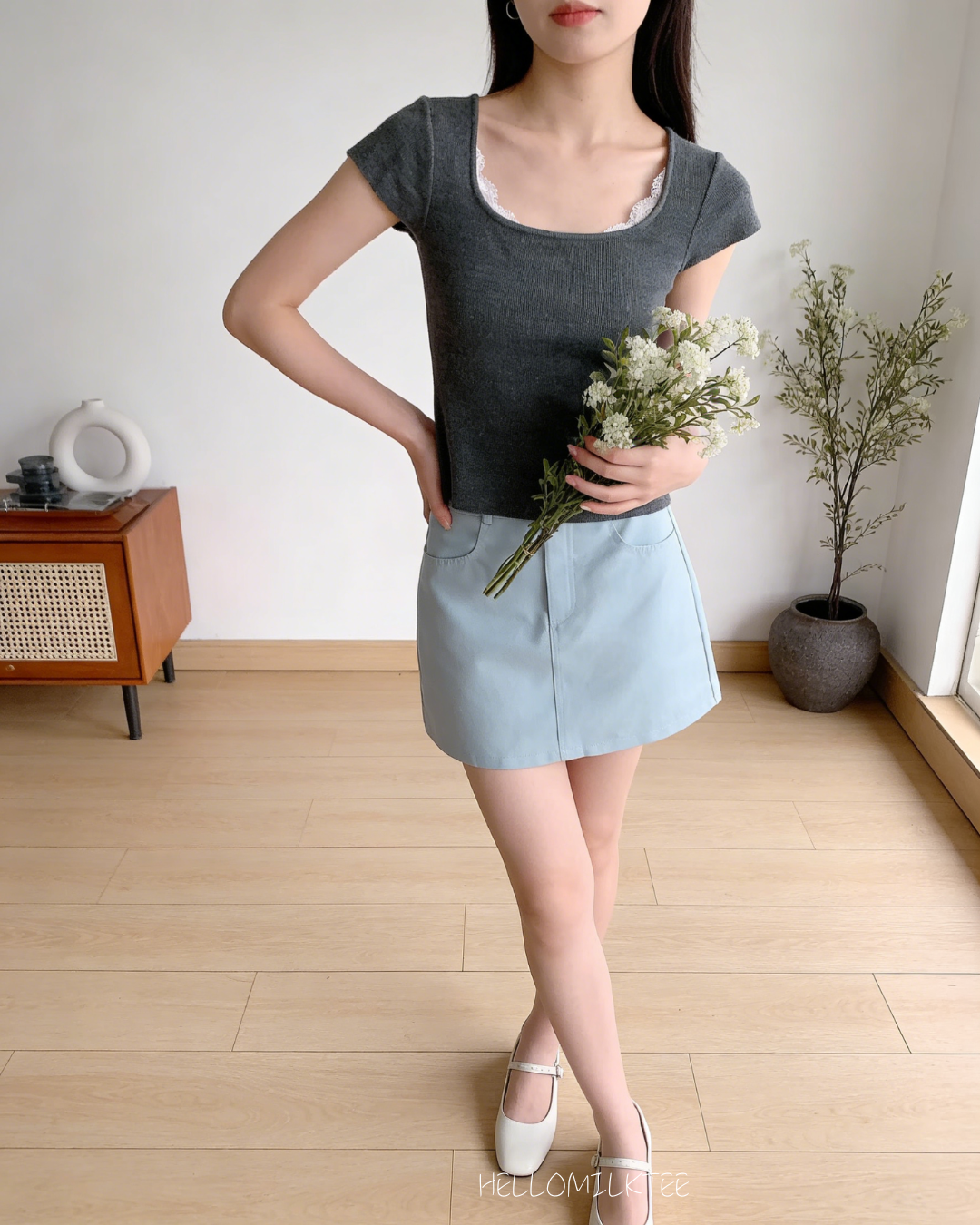 HELLO MILK TEE- 86055 方領上衣