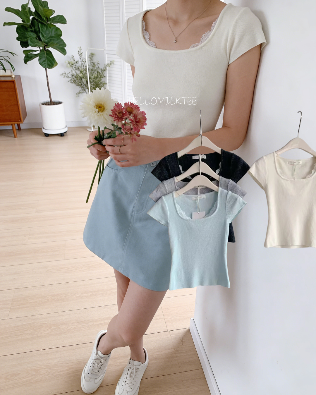 HELLO MILK TEE- 86045 百搭短裙(附腰帶)