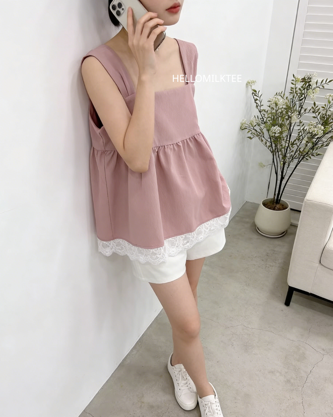 HELLO MILK TEE- 86238 拼接上衣