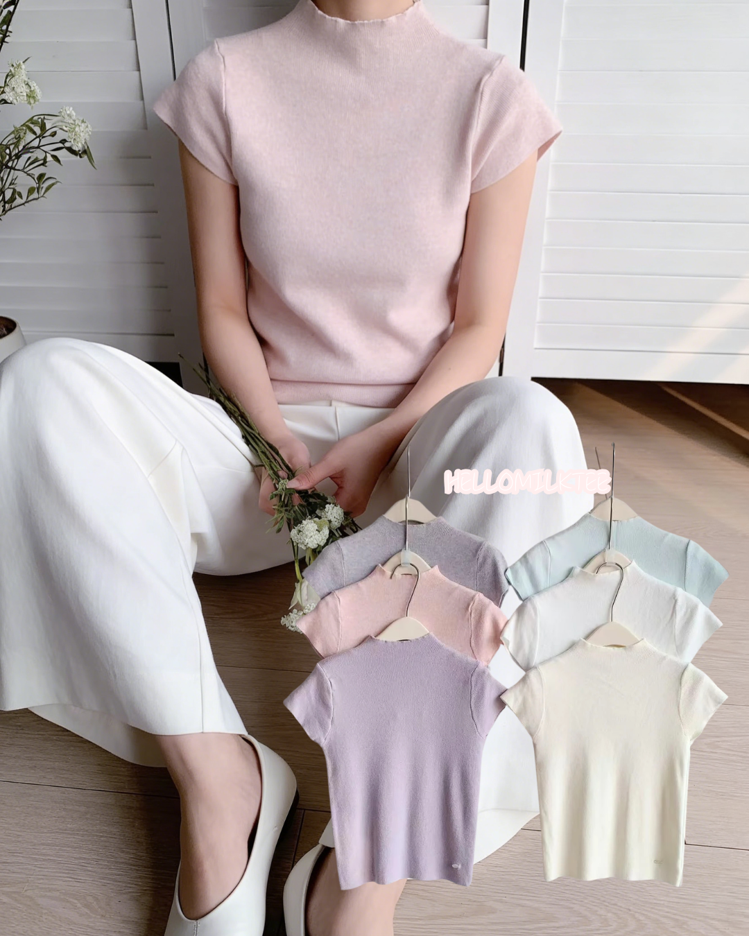 HELLO MILK TEE- 86054 高領短袖