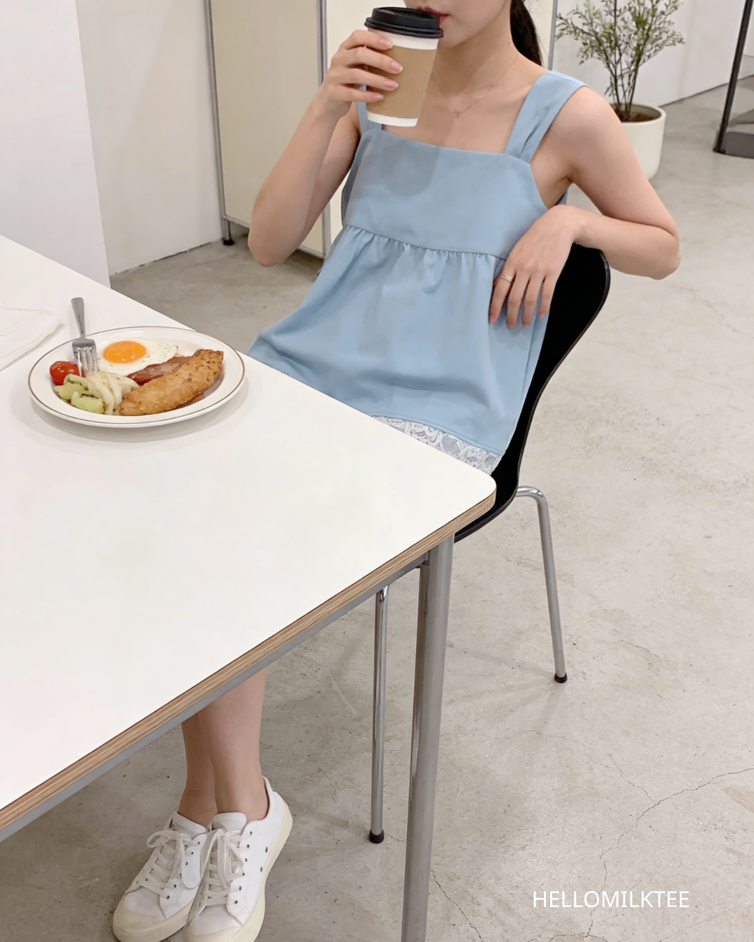 HELLO MILK TEE- 86238 拼接上衣