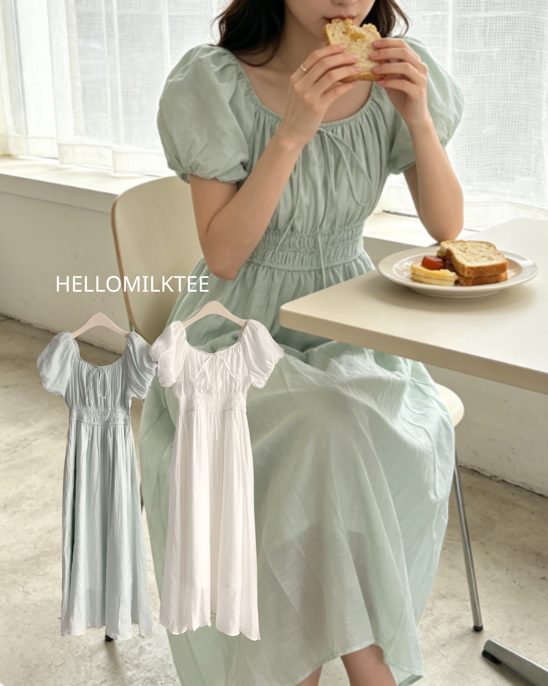 HELLO MILK TEE- 86547  純色連衣裙