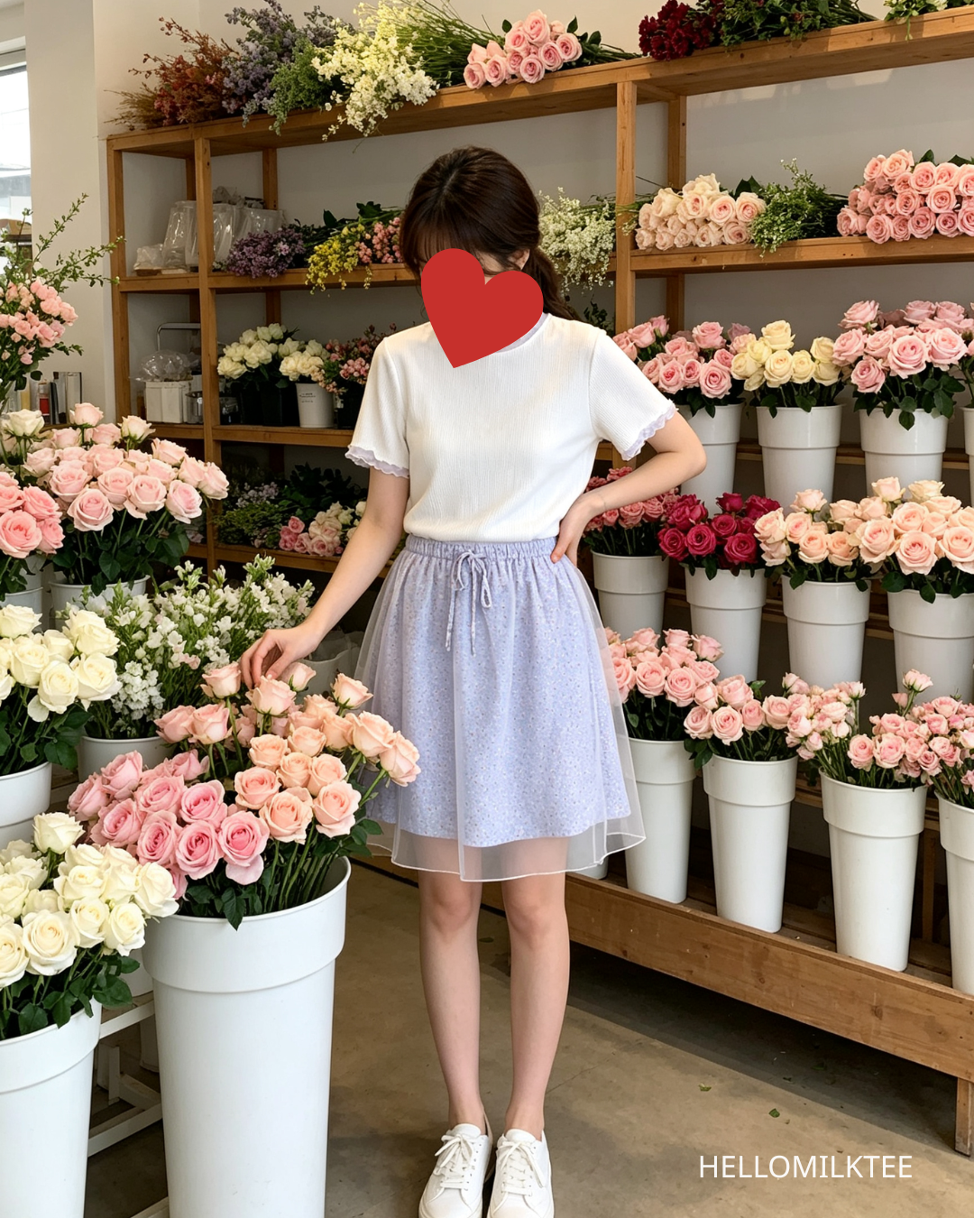 HELLO MILK TEE- 86684   網紗拼接衫