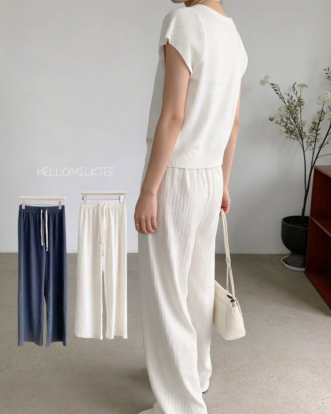 HELLO MILK TEE- 86158 簡約長褲