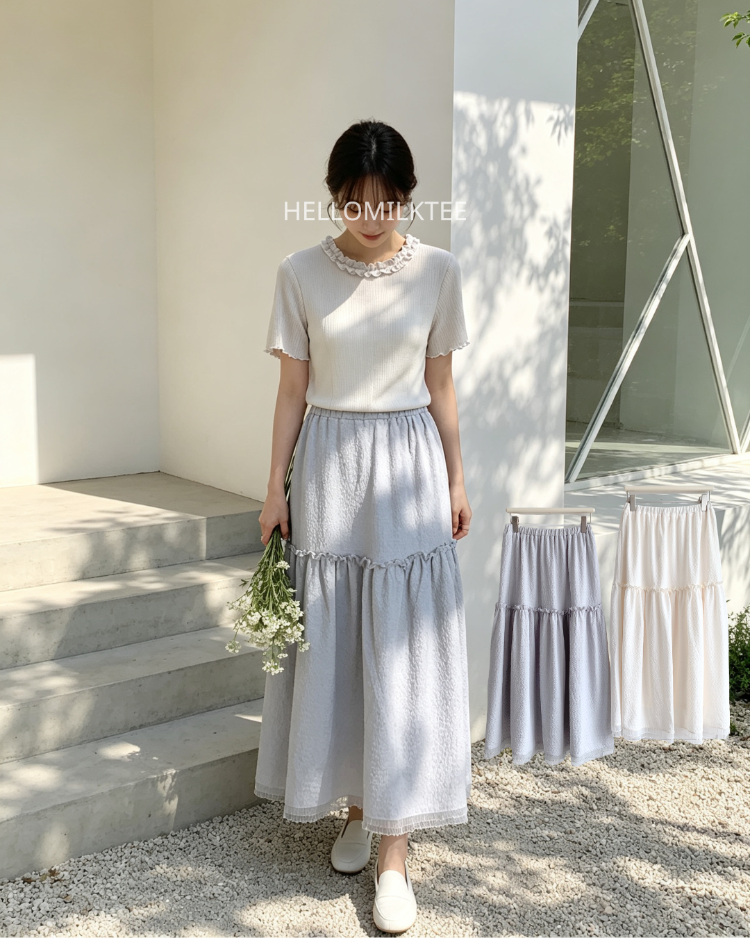 HELLO MILK TEE- 86686   質感半裙