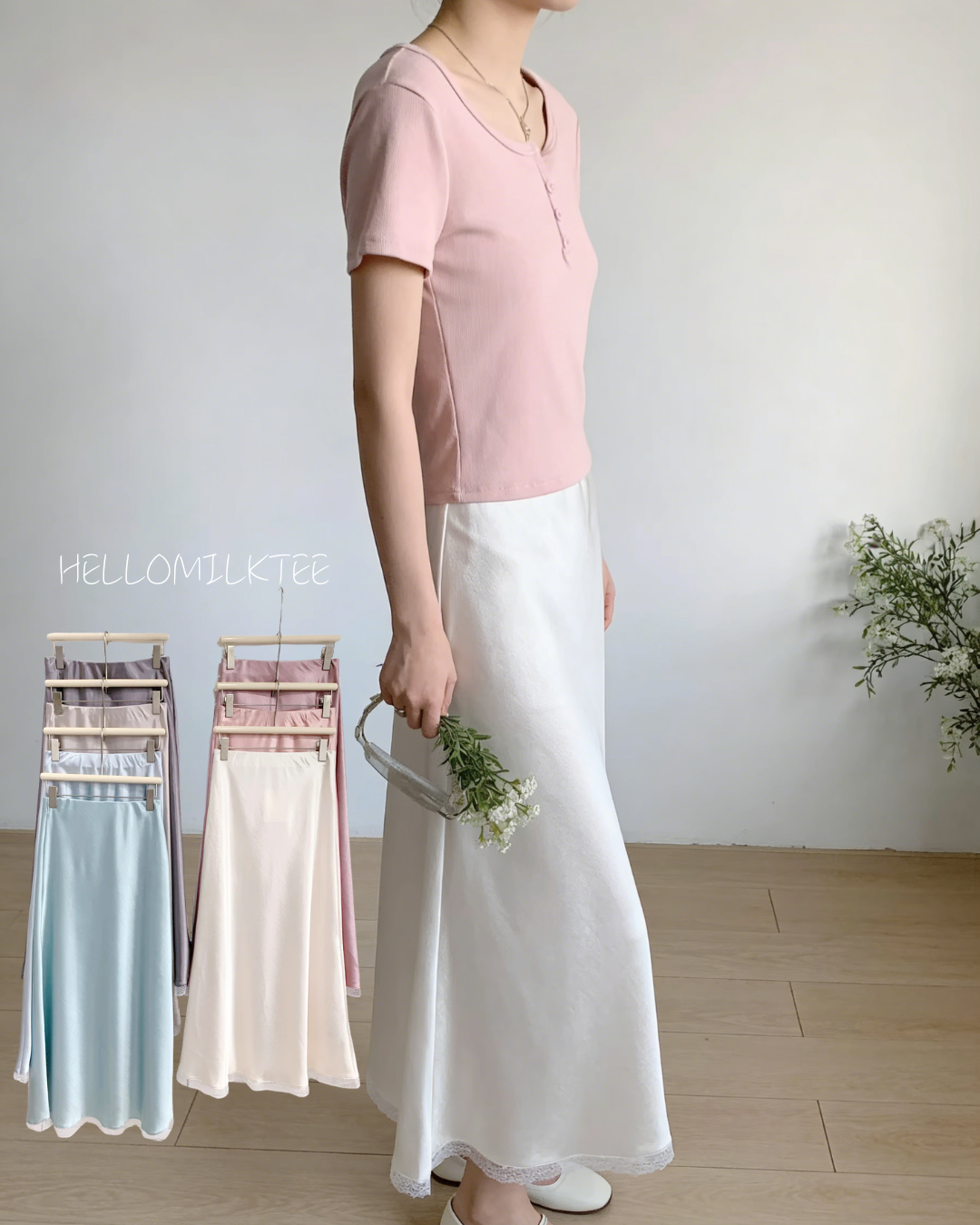 HELLO MILK TEE- 86008 緞面半裙