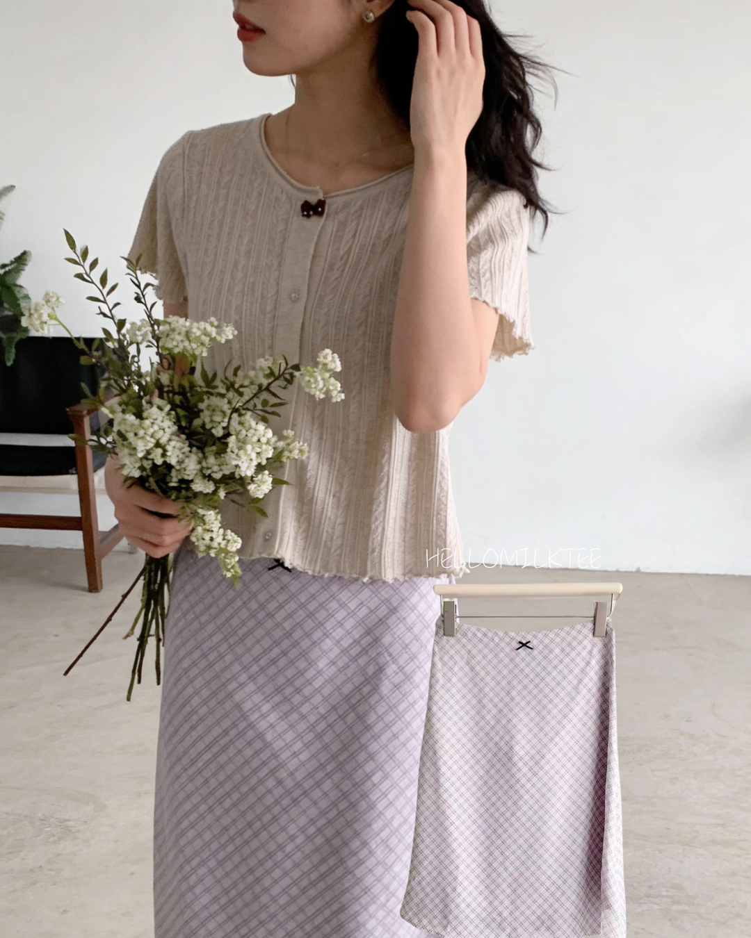 HELLO MILK TEE- 86038 格子半裙