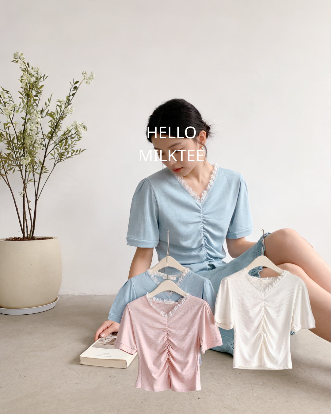HELLO MILK TEE- 86305 花邊小衫