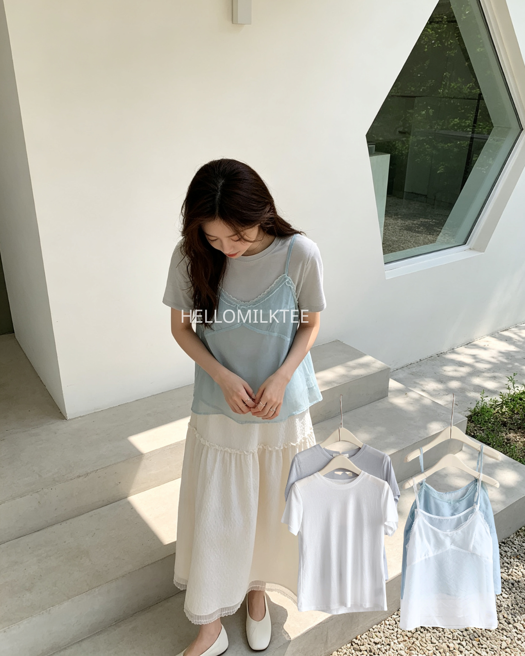 HELLO MILK TEE- 86624   短袖兩件套