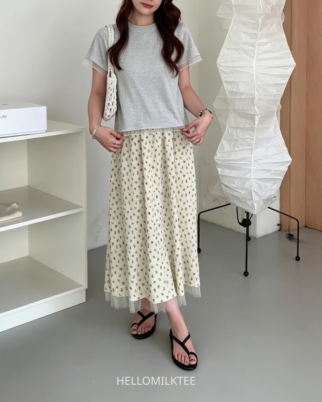 HELLO MILK TEE- 86621  拼接蕾絲衫