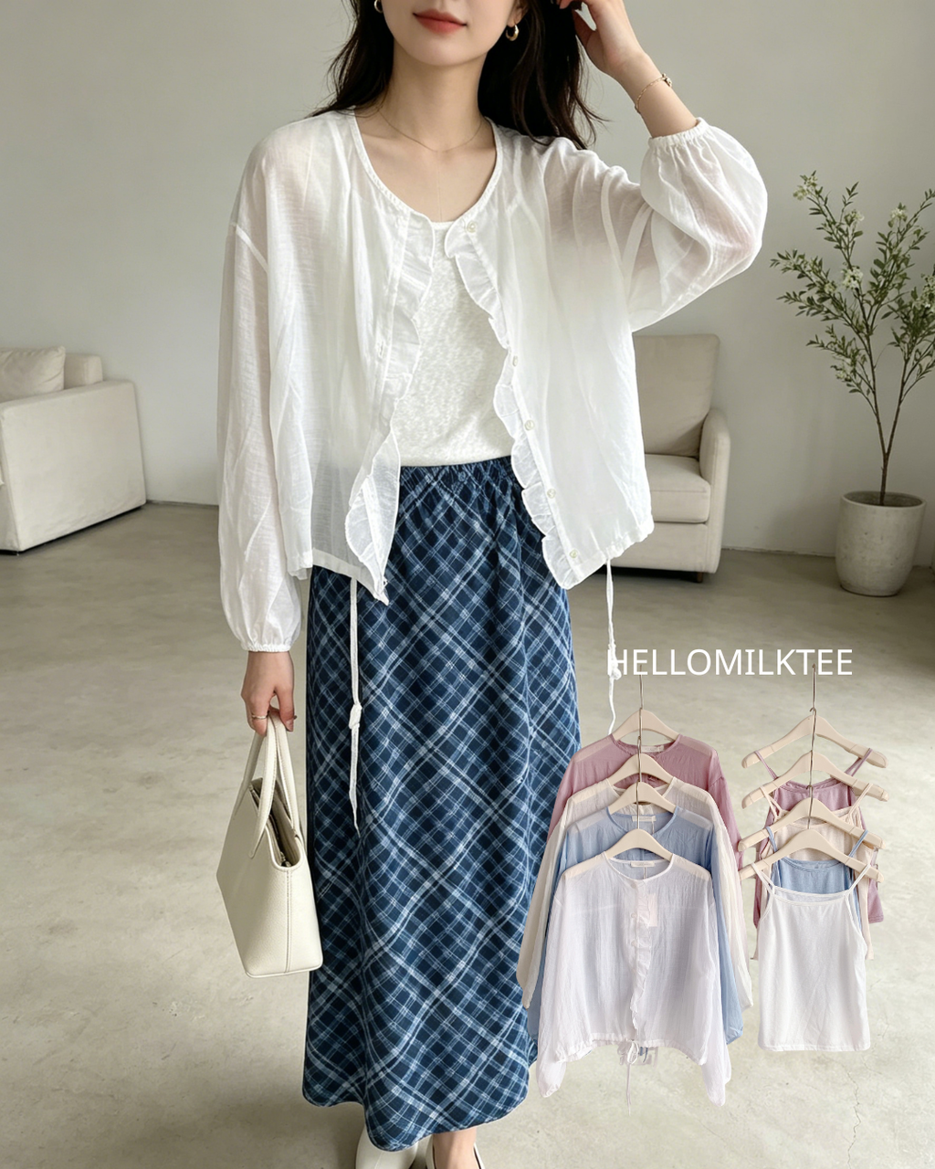 HELLO MILK TEE- 86336  襯衫兩件套