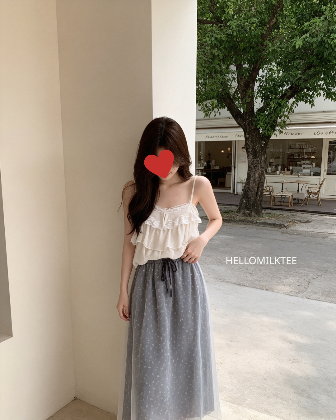 HELLO MILK TEE- 86709   網紗半裙