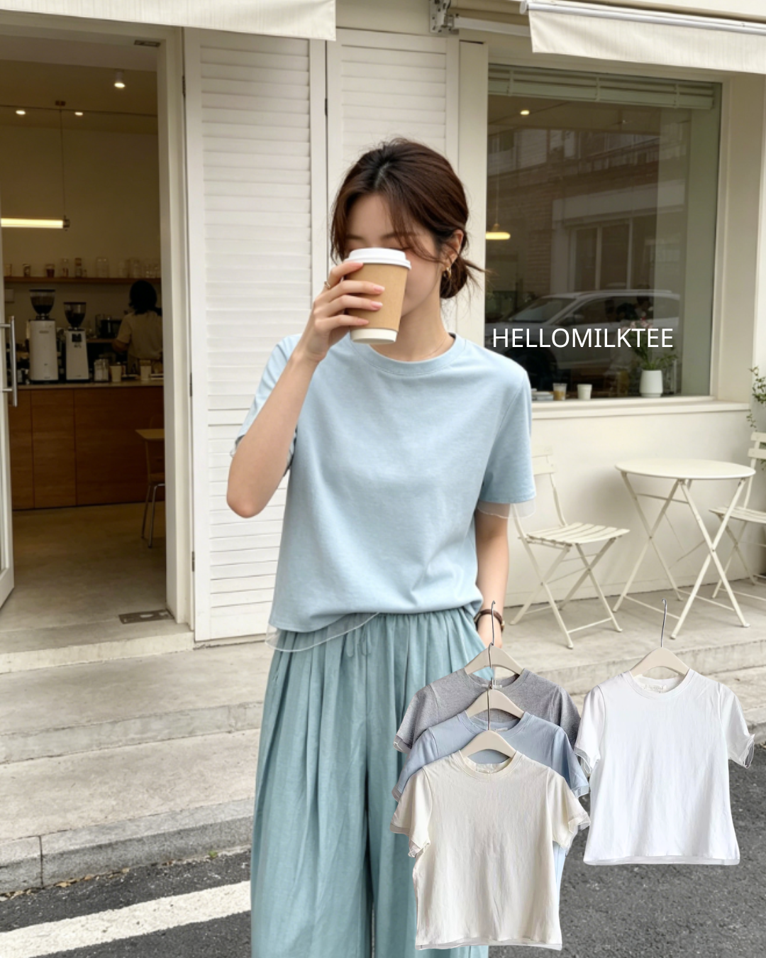 HELLO MILK TEE- 86621  拼接蕾絲衫