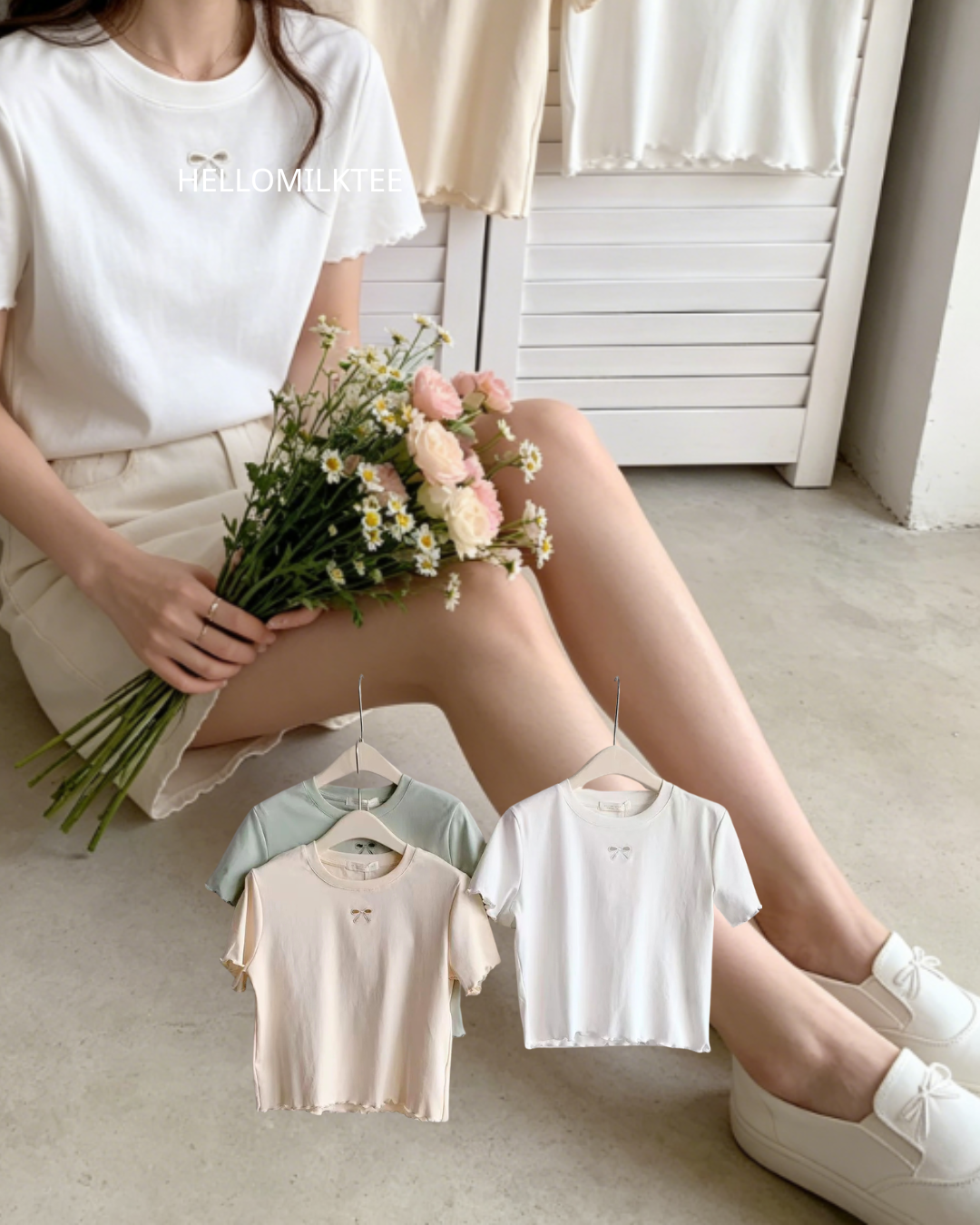 HELLO MILK TEE- 86386 純色小衫