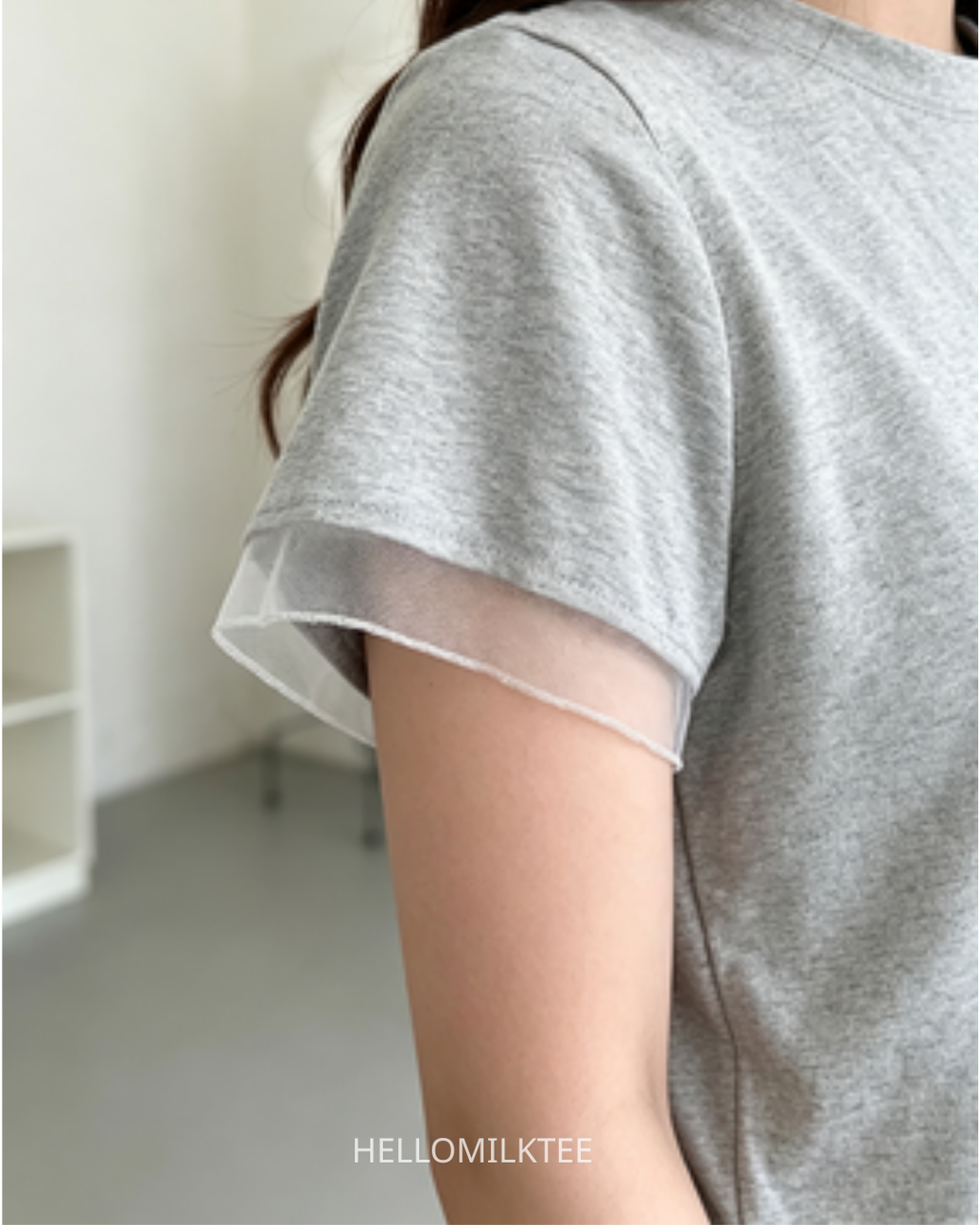 HELLO MILK TEE- 86621  拼接蕾絲衫