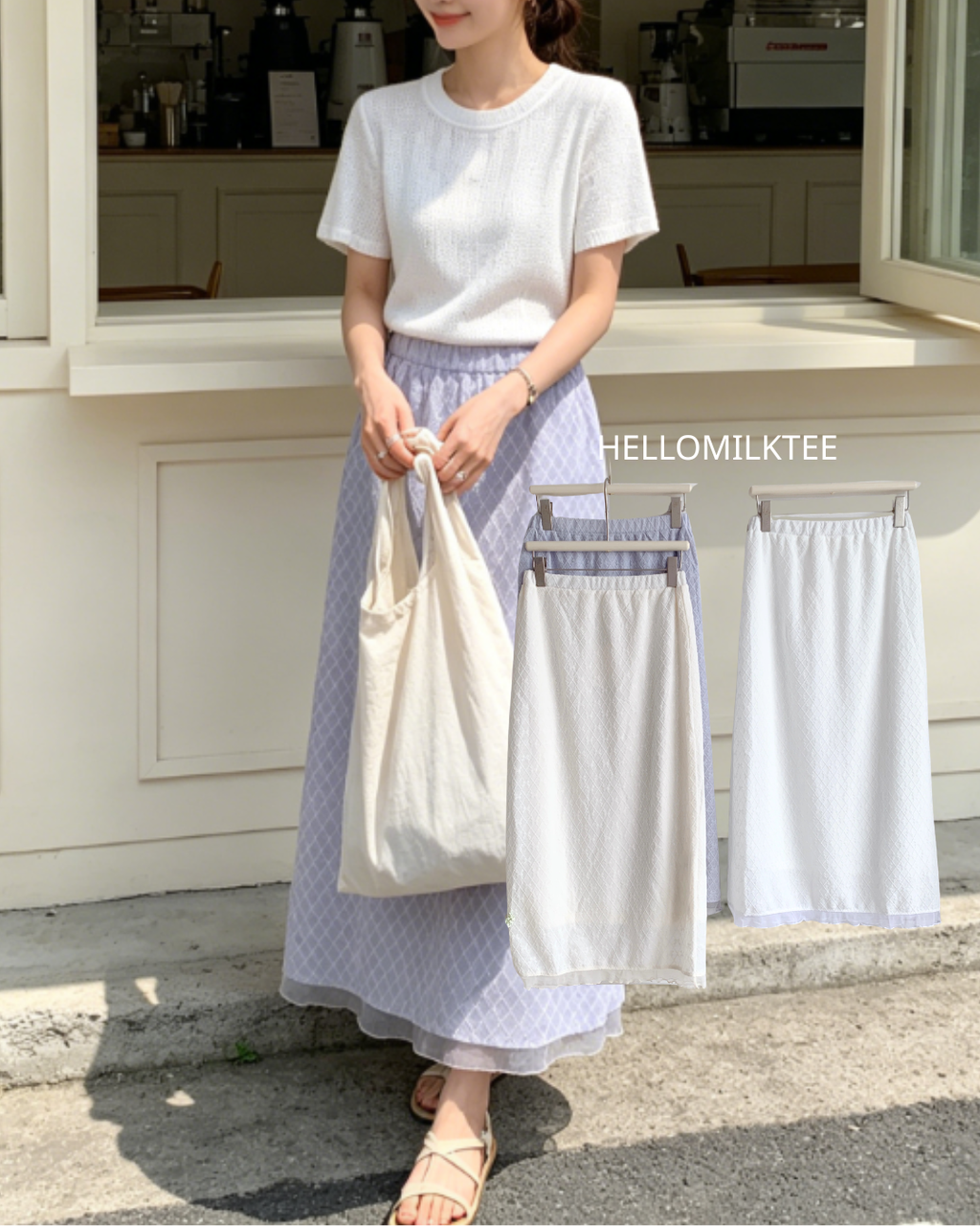 HELLO MILK TEE- 86581  拼接半裙