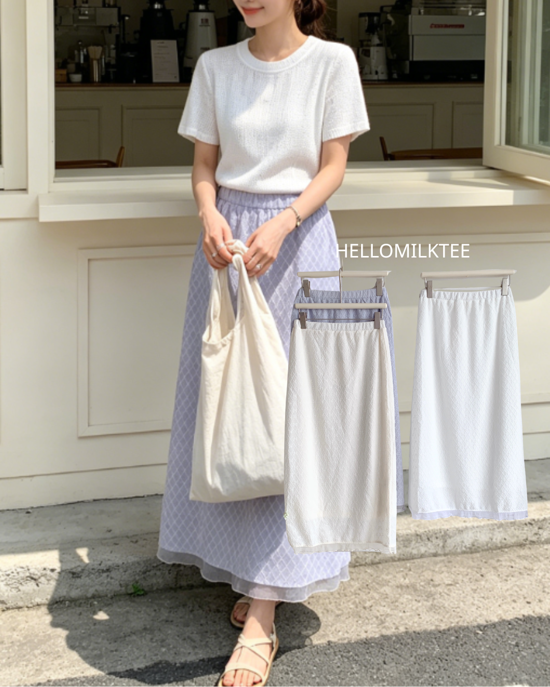 HELLO MILK TEE- 86581  拼接半裙