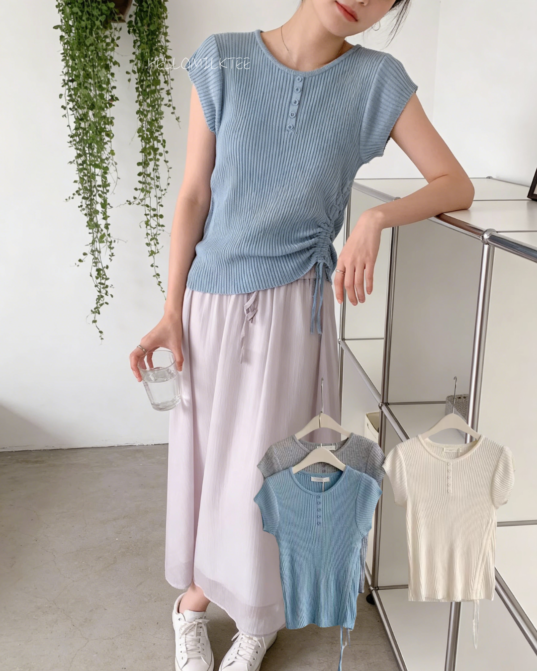 HELLO MILK TEE- 86184 抽繩小衫