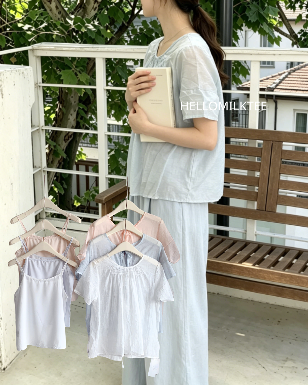 HELLO MILK TEE- 86627  圓領兩件套
