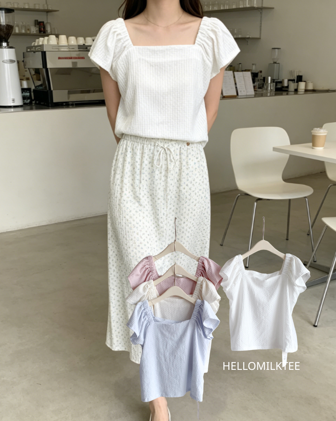 HELLO MILK TEE- 86477  方領上衣