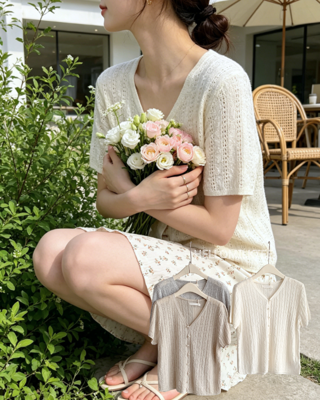 HELLO MILK TEE- 86657   排扣小衫