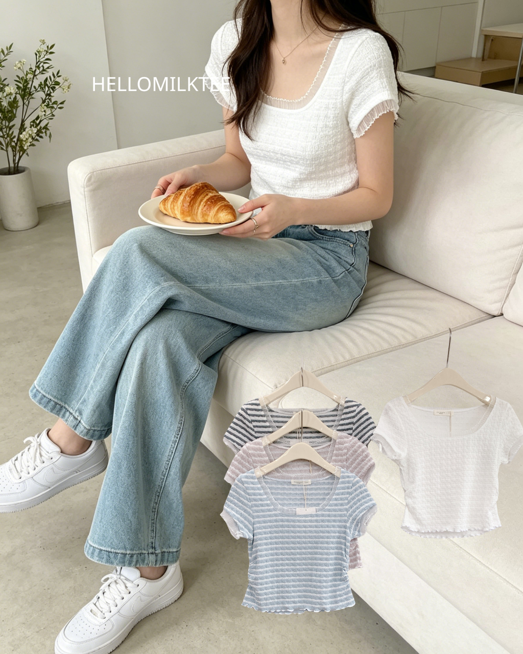 HELLO MILK TEE- 86349  百搭小衫