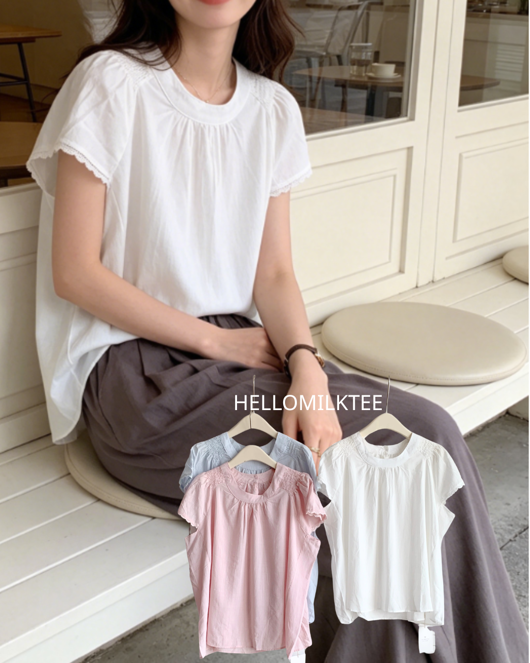 HELLO MILK TEE- 86628  簡約小衫