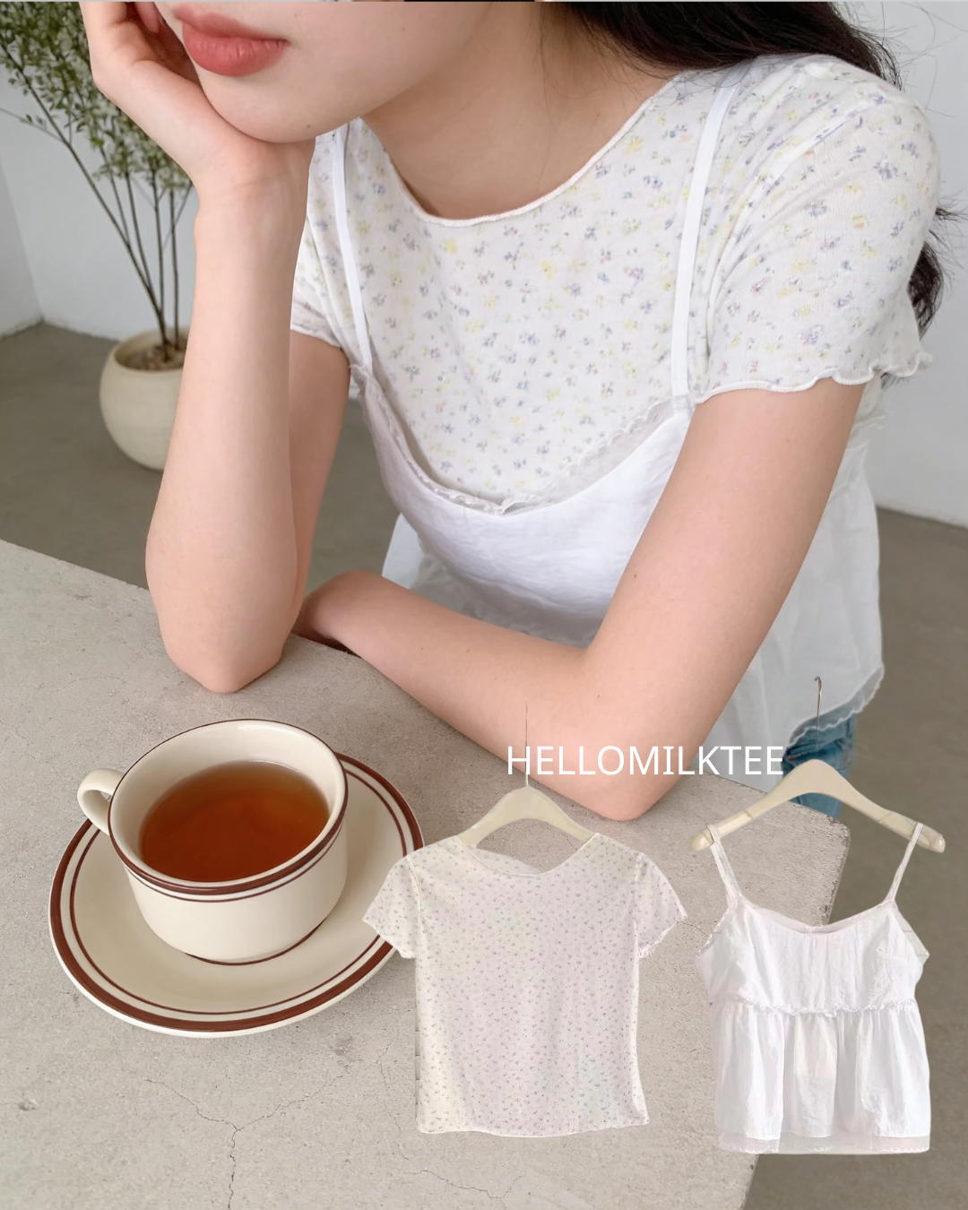 HELLO MILK TEE- 86264 碎花兩件套